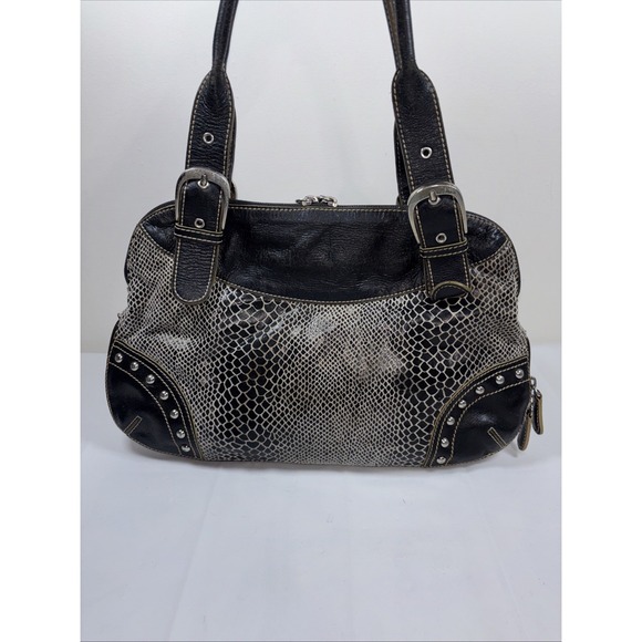 Sharif Studio Faux Snakeskin Shoulder Bag Leather Boho Y2K Purse Studs Expandabl - Picture 4 of 14